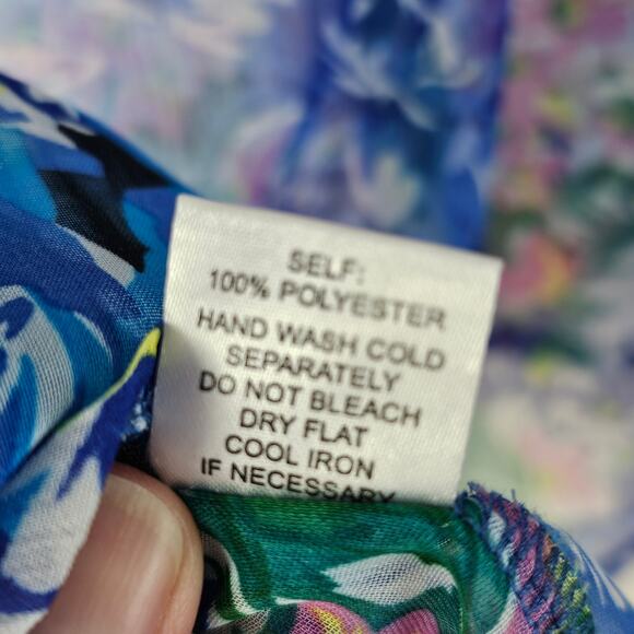 Top Lapis sheer floral blue green yellow print sleeveless button up blouse Large - Picture 4 of 8